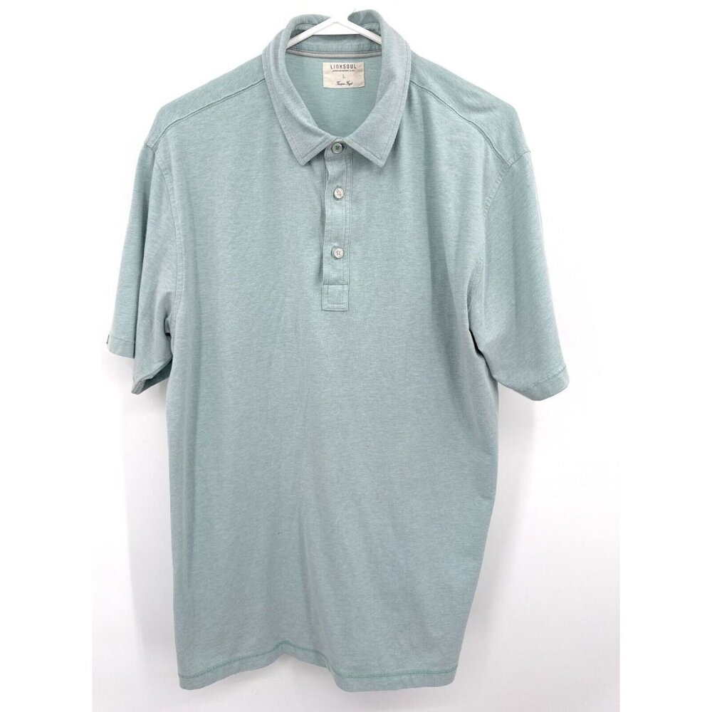 Linksoul Polo Shirt Men Sz‎ L Blue Short Sleeve Golf Tempus Fugit